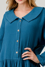 Load image into Gallery viewer, Cotton Double Gauze Collared Placket Relaxed Fit Casual Teal Dress