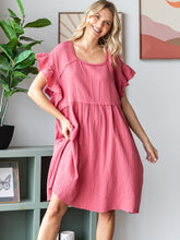 Load image into Gallery viewer, COTTON DOUBLE GAUZE Scalloped Sleeve Midi Dress