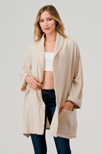 Cotton Double Gauze Relaxed Fit Shawl Collar Open Jacket