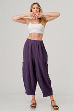 Load image into Gallery viewer, Cotton Double Gauze Relaxed Fit Elastic Waistband Cargo Pocket Harem Pants