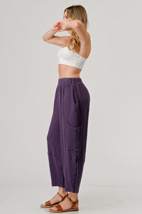 Cotton Double Gauze Relaxed Fit Elastic Waistband Cargo Pocket Harem Pants