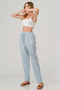 Cotton Double Gauze Relaxed Fit Elastic Waist Drawstring Tapered Pants