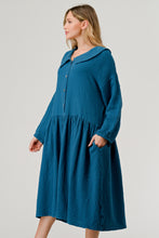 Load image into Gallery viewer, Cotton Double Gauze Collared Placket Relaxed Fit Casual Teal Dress