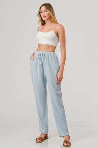 Cotton Double Gauze Relaxed Fit Elastic Waist Drawstring Tapered Pants