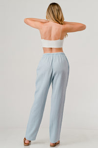 Cotton Double Gauze Relaxed Fit Elastic Waist Drawstring Tapered Pants