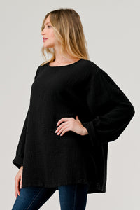 Cotton Double Gauze Relaxed Fit Long Sleeve Top