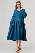 Load image into Gallery viewer, Cotton Double Gauze Collared Placket Relaxed Fit Casual Teal Dress