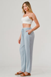 Cotton Double Gauze Relaxed Fit Elastic Waist Drawstring Tapered Pants