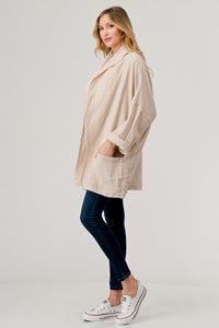 Cotton Double Gauze Relaxed Fit Shawl Collar Open Jacket