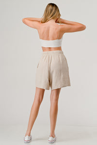 Cotton Double Gauze Elastic Waist Drawstring Shorts pants