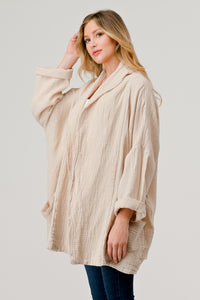 Cotton Double Gauze Relaxed Fit Shawl Collar Open Jacket