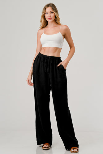 Cotton Double Gauze Relaxed Fit Elastic Waist Drawstring pants