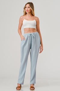 Cotton Double Gauze Relaxed Fit Elastic Waist Drawstring Tapered Pants