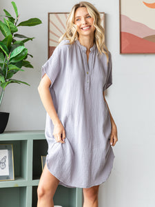 COTTON DOUBLE GAUZE Half Placket Midi Dress