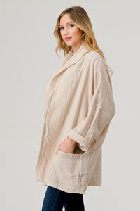 Cotton Double Gauze Relaxed Fit Shawl Collar Open Jacket