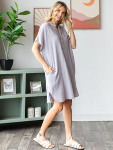 COTTON DOUBLE GAUZE Half Placket Midi Dress