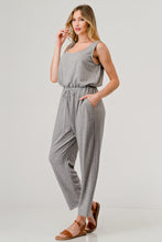 Load image into Gallery viewer, French Terry Relaxed Fit Sleeveless Elastic Waist Tapered Jumpsuit