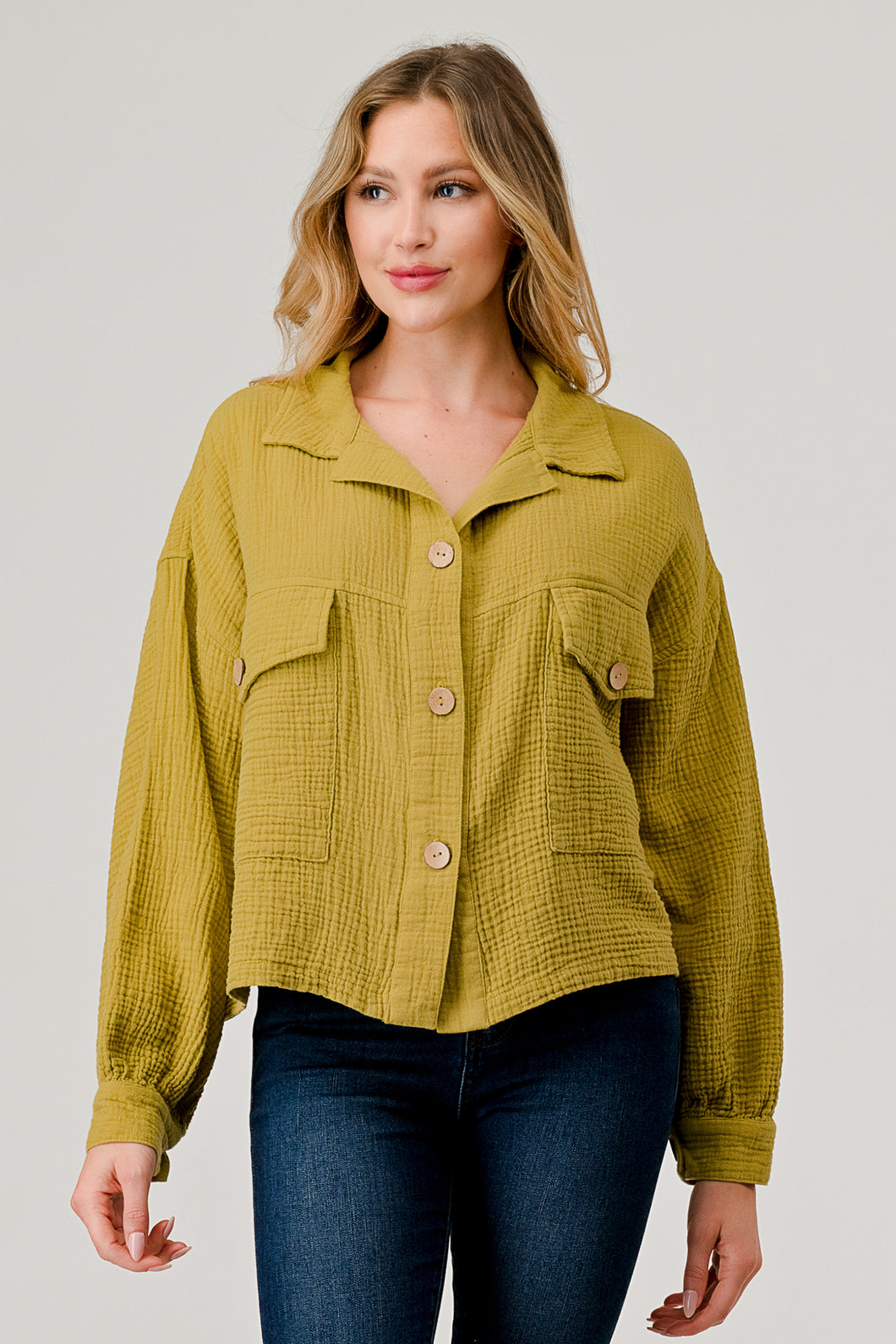 Cotton Double Gauze Relaxed Fit Cropped Jacket