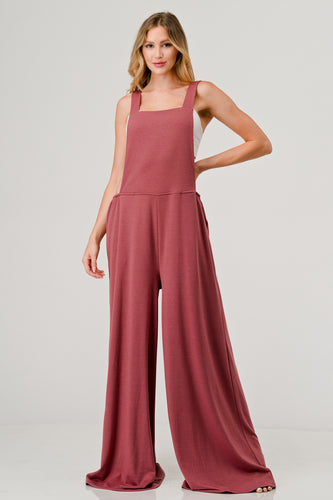 French Terry Relaxed Fit Wide Leg Jumpsuit