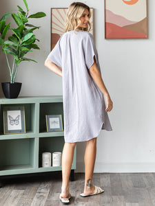 COTTON DOUBLE GAUZE Half Placket Midi Dress