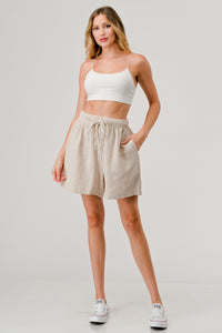 Cotton Double Gauze Elastic Waist Drawstring Shorts pants