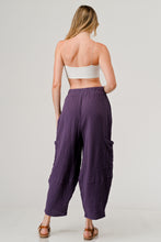 Load image into Gallery viewer, Cotton Double Gauze Relaxed Fit Elastic Waistband Cargo Pocket Harem Pants