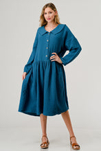 Load image into Gallery viewer, Cotton Double Gauze Collared Placket Relaxed Fit Casual Teal Dress