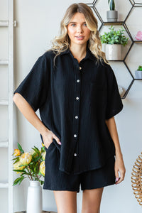 COTTON DOUBLE GAUZE Short Sleeve Button Up  Shirt