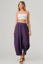 Load image into Gallery viewer, Cotton Double Gauze Relaxed Fit Elastic Waistband Cargo Pocket Harem Pants