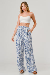 Toska Print Relaxed Fit Lined Elastic Waist Band Drawstring pants