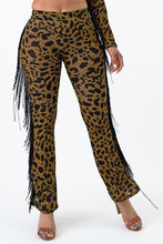 Load image into Gallery viewer, 2Tone Hacci Animal Print Flare Pants With Fringe Medium