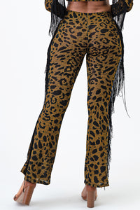 2Tone Hacci Animal Print Flare Pants With Fringe X-Large