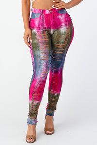 Tie Dye Destroyed Skinny Pants X-Large