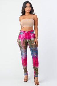 Tie Dye Destroyed Skinny Pants Medium