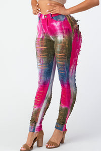 Tie Dye Destroyed Skinny Pants Medium