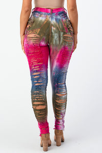 Tie Dye Destroyed Skinny Pants Medium