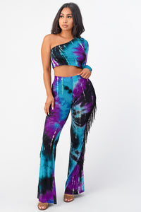 Flare Tie Dye Pants With Fringe x-Large