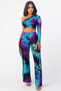 Flare Tie Dye Pants With Fringe Medium