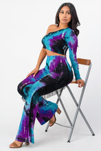 Load image into Gallery viewer, Flare Tie Dye Pants With Fringe Large