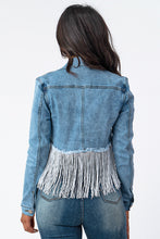 Load image into Gallery viewer, Crop Denim Jacket With Silver Tassel Medium Denim Small Size .