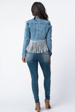 Load image into Gallery viewer, Crop Denim Jacket With Silver Tassel Medium Denim Small Size .