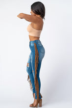 Load image into Gallery viewer, Destroyed Pants With Leather Taseel Medium Denim Jeans X- Large .