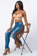 Load image into Gallery viewer, Destroyed Pants With Leather Taseel Medium Denim Jeans Large Size .