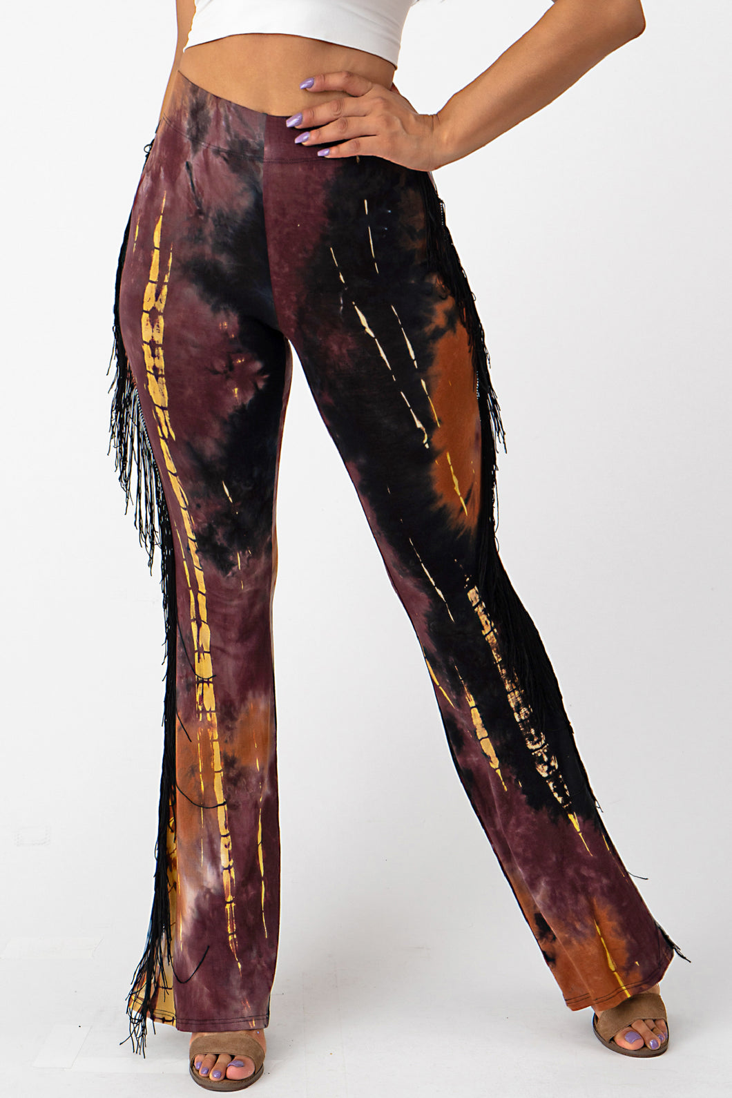 Flare Tie Dye Pants With Fringe Small