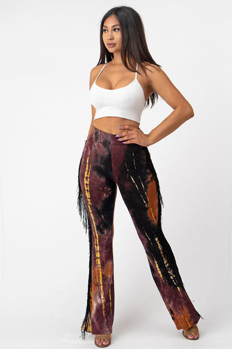 Flare Tie Dye Pants With Fringe X-Large