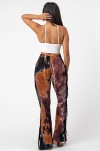 Flare Tie Dye Pants With Fringe Small
