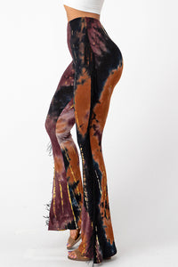 Flare Tie Dye Pants With Fringe Small