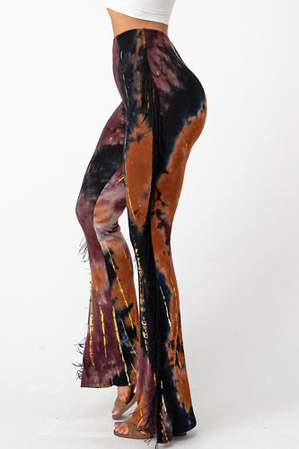 Flare Tie Dye Pants With Fringe Large