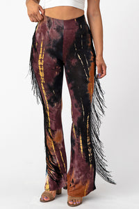 Flare Tie Dye Pants With Fringe Small