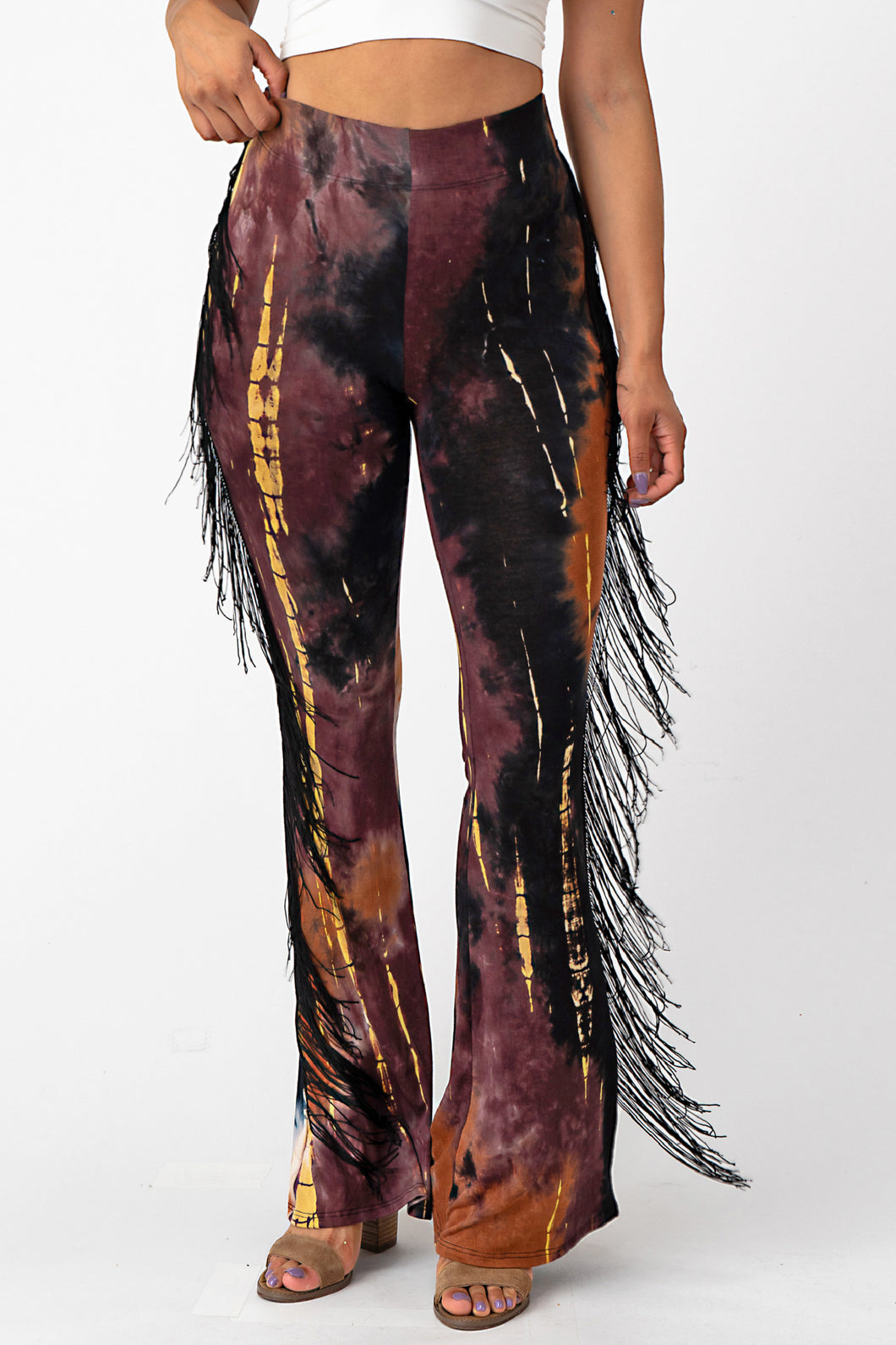 Flare Tie Dye Pants With Fringe Medium